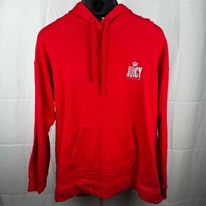 Women’s Modern Juicy Couture Red & Silver Logo Pull Over Hoodie Size X-Large